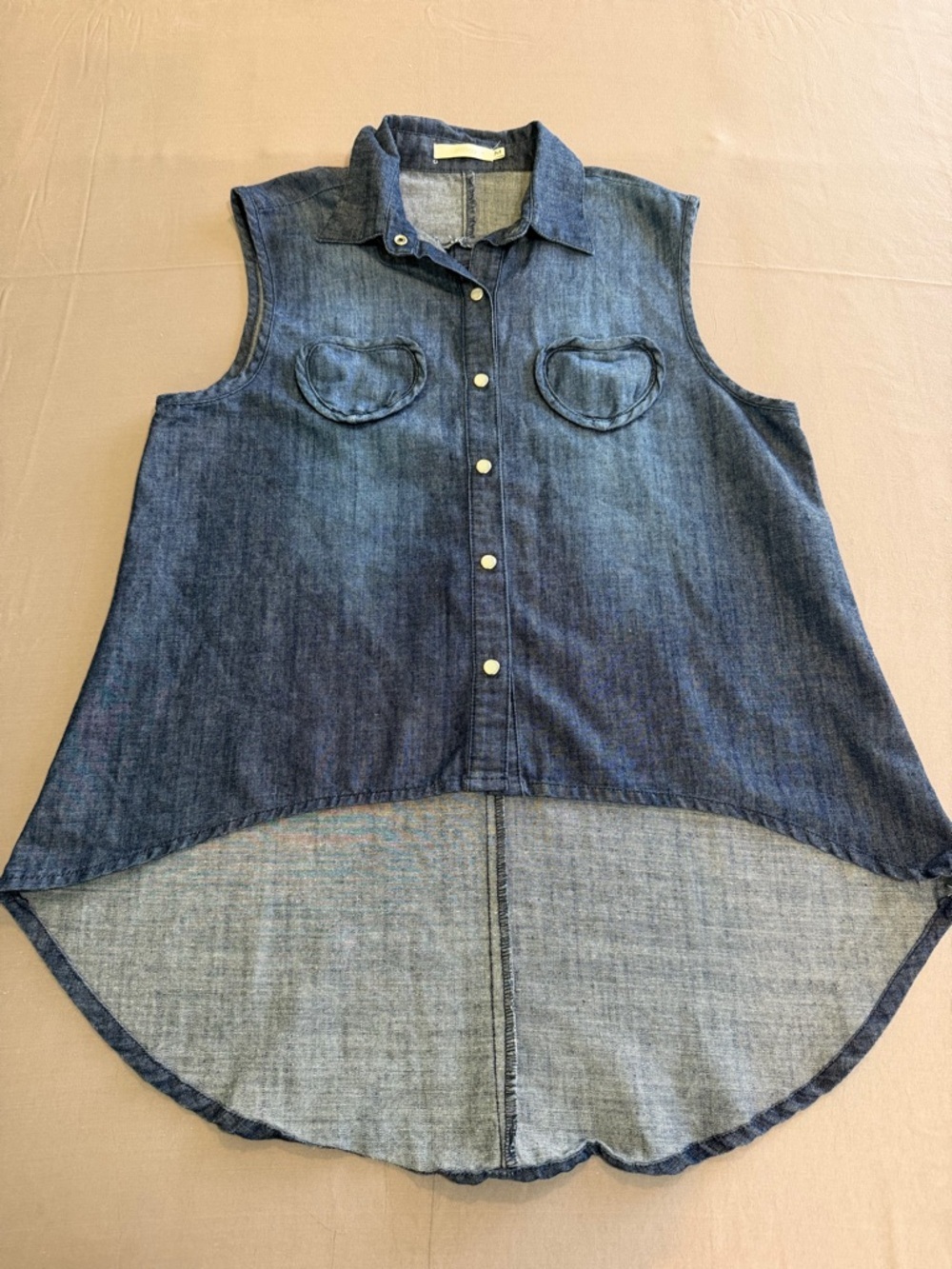 Millau Dark Blue Denim Button-Up Tank with Heart Pockets